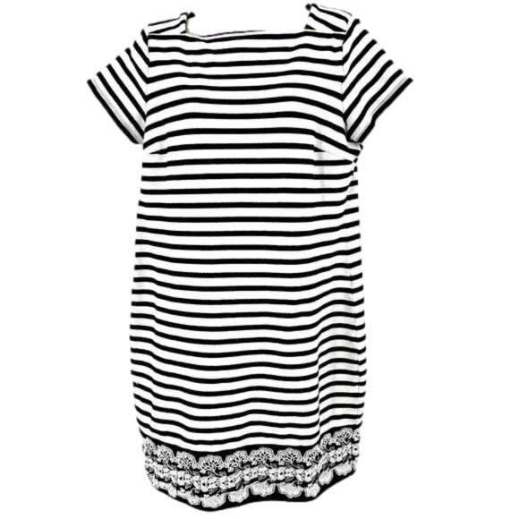 Talbot's Dress Women's LP Striped Sheath‎ Shift Navy & White Lace Trim Nautical - Picture 3 of 8